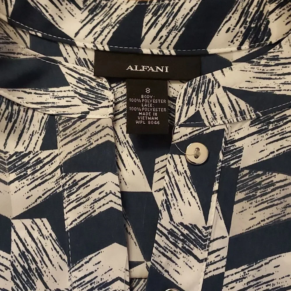 Alfani Blue and White Geometric Pattern A-Line Shift Dress Size 8